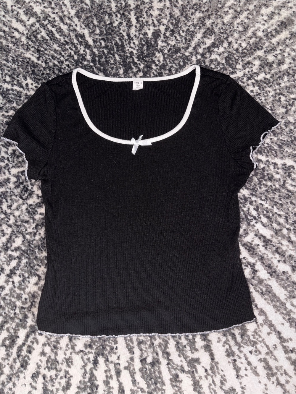 Black Ribbed Scoop Neck Top with White Trim